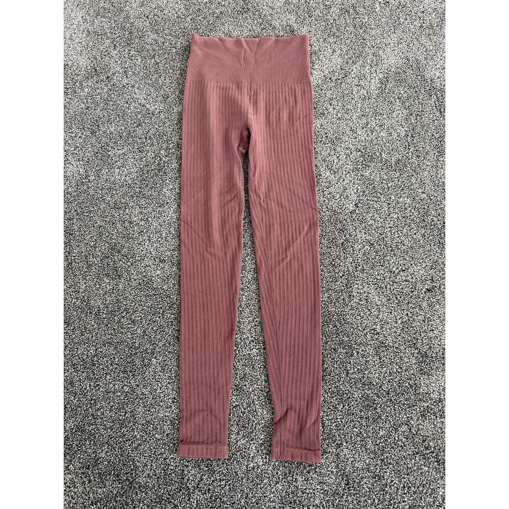 Grace & Lace Leggings Womens Size S Mauve Pink Ribbed Knit High Waist